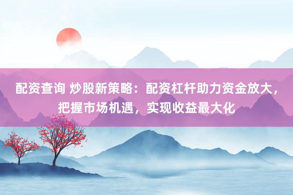 配资查询 炒股新策略：配资杠杆助力资金放大，把握市场机遇，实现收益最大化