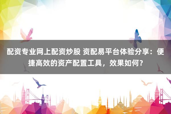 配资专业网上配资炒股 资配易平台体验分享：便捷高效的资产配置工具，效果如何？