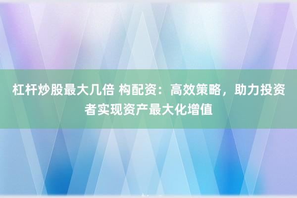 杠杆炒股最大几倍 构配资：高效策略，助力投资者实现资产最大化增值