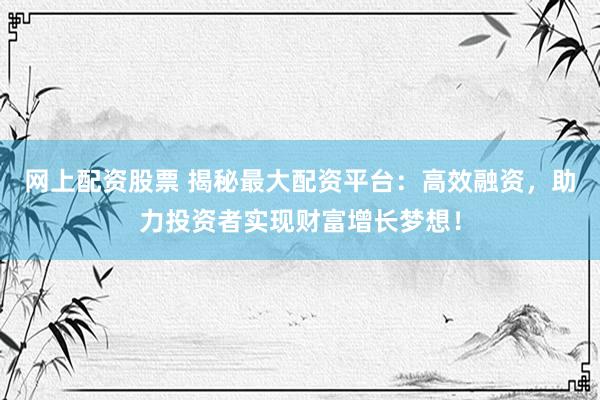 网上配资股票 揭秘最大配资平台：高效融资，助力投资者实现财富增长梦想！