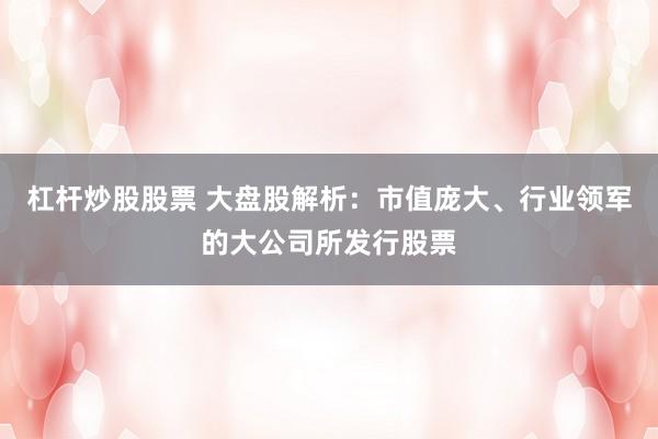 杠杆炒股股票 大盘股解析：市值庞大、行业领军的大公司所发行股票