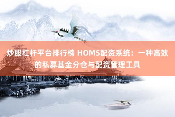 炒股杠杆平台排行榜 HOMS配资系统：一种高效的私募基金分仓与配资管理工具