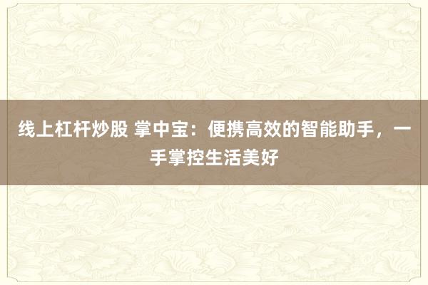线上杠杆炒股 掌中宝：便携高效的智能助手，一手掌控生活美好
