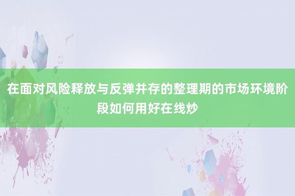 在面对风险释放与反弹并存的整理期的市场环境阶段如何用好在线炒