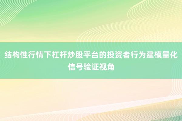 结构性行情下杠杆炒股平台的投资者行为建模量化信号验证视角