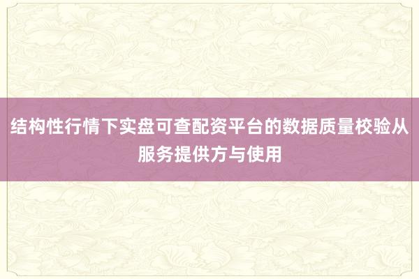 结构性行情下实盘可查配资平台的数据质量校验从服务提供方与使用